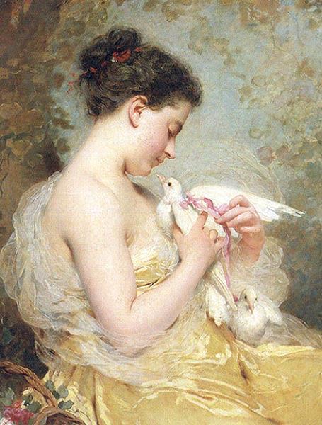 Charles Joshua Chaplin A Beauty with Doves oil painting picture